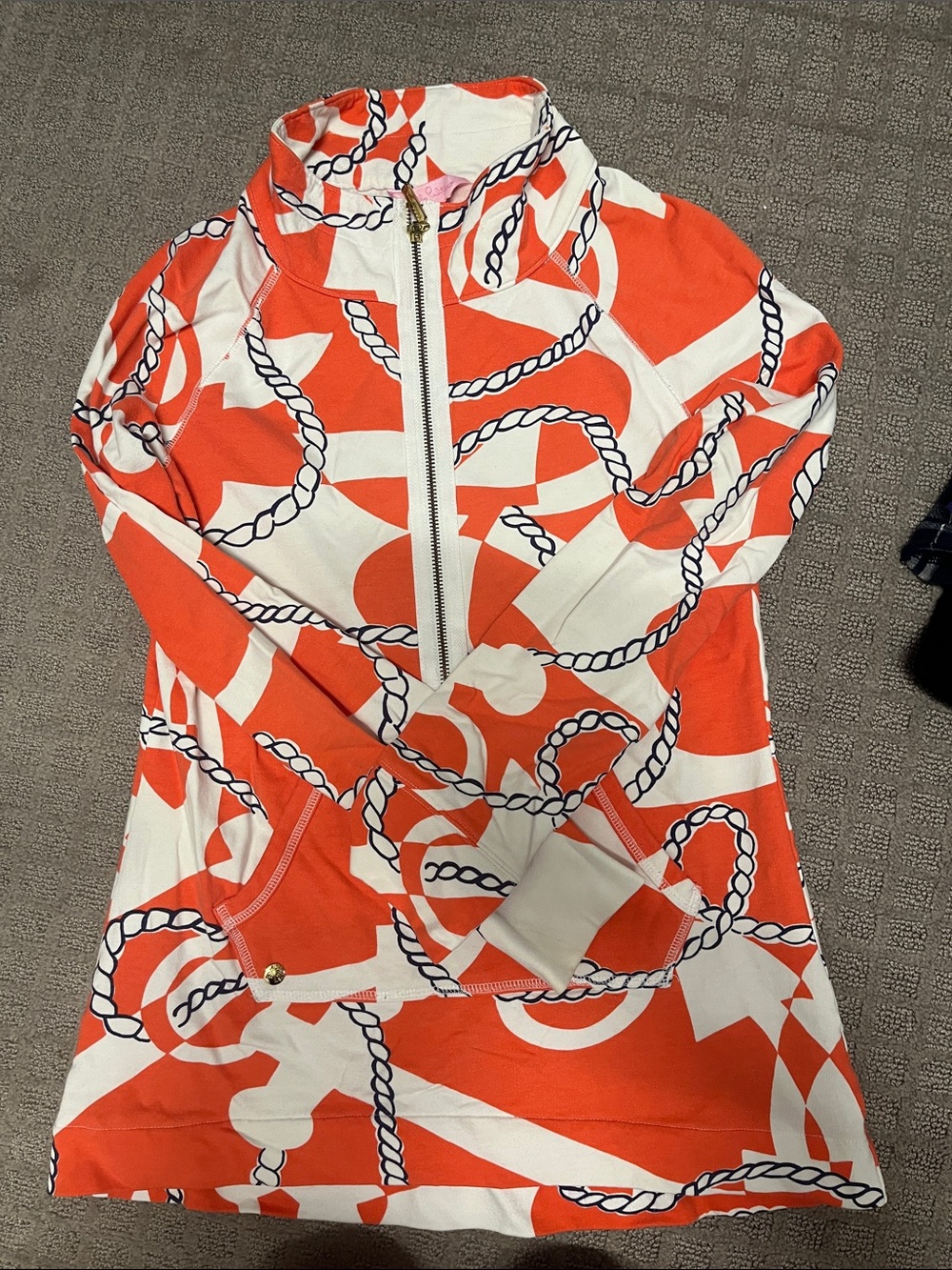 Lilly Pulitzer Orange White Nautical Rope Zip-Up Pullover